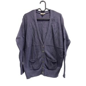 Eileen Fisher V-Neck Button Front Cardigan Sweater Medium Blue Cotton Blend‎